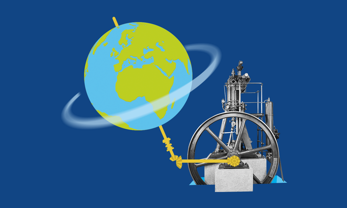 Collage eines Dieselmotors und einer Weltkugel