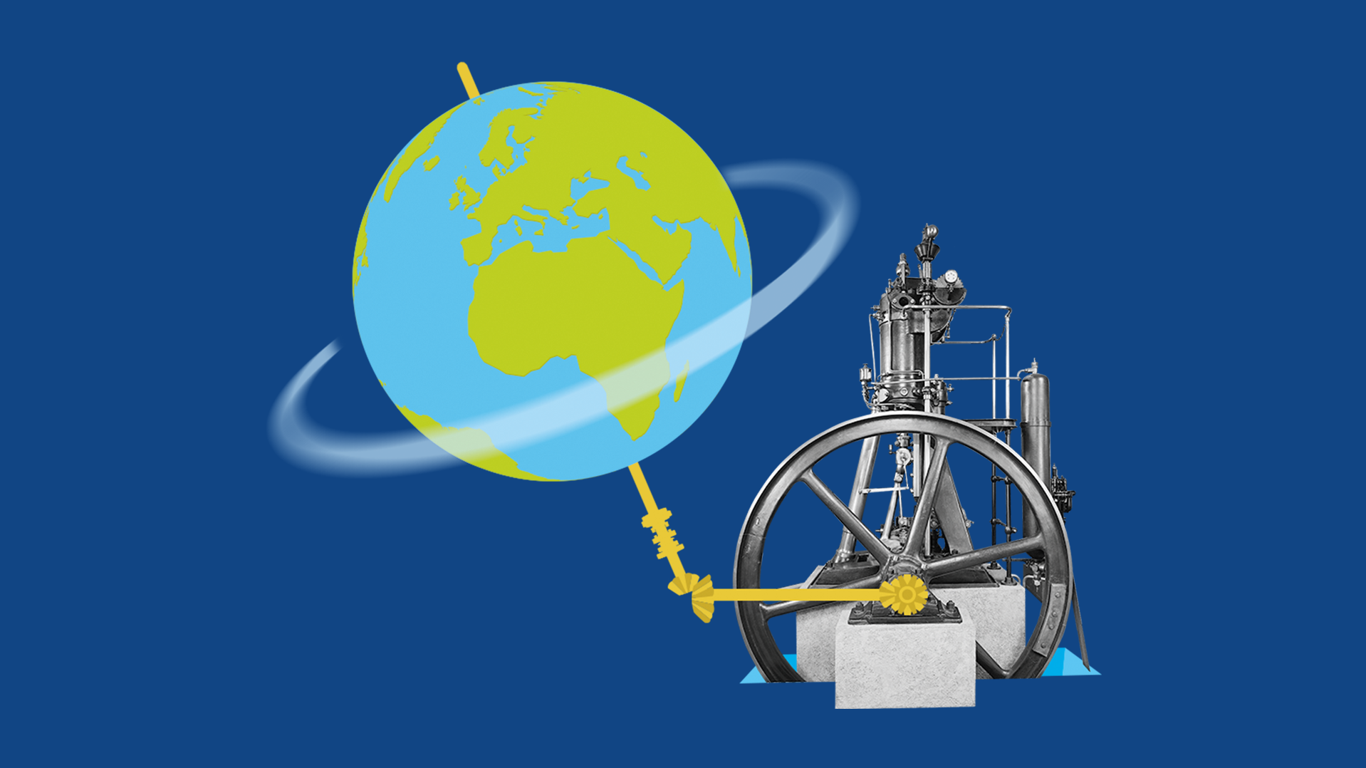 Collage of a diesel engine and a globe