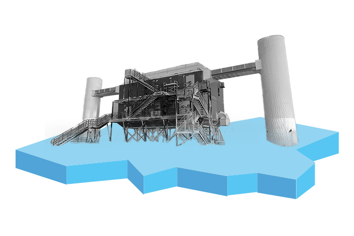IceCube research station at the south pole, shown as a graphic representation