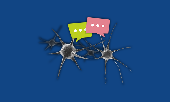 Collage of two neurons with speech bubbles