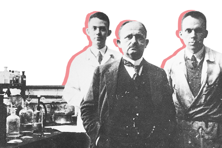 Hans Fischer und Studenten im Labor