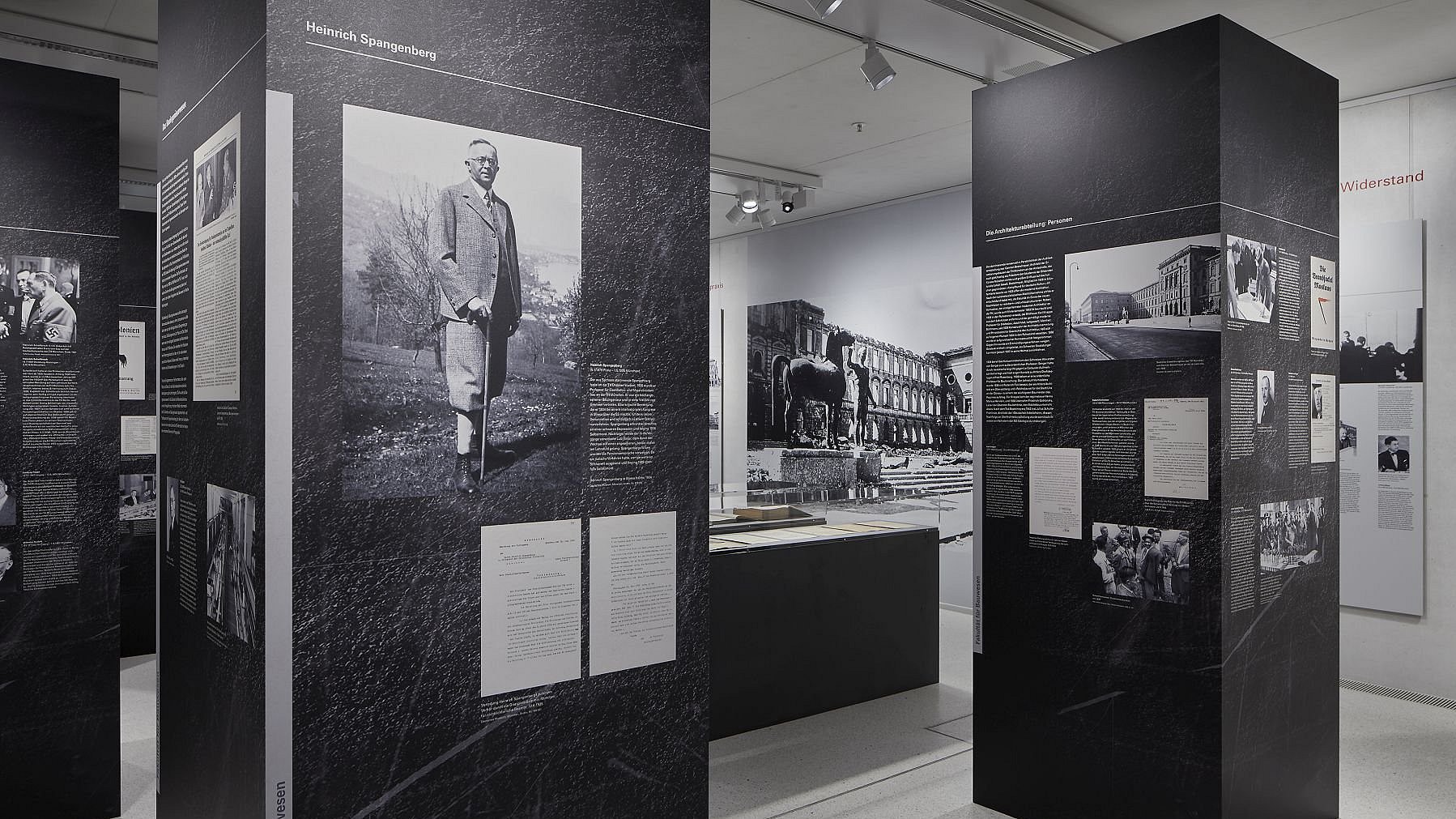Special exhibition on the history of the “Technische Hochschule München” (today's Technical University of Munich) during the National Socialist era in the  Munich Documentation Center for the History of National Socialism. On display are black-and-white photographs and informational texts.  