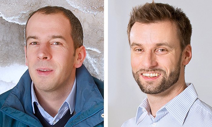 Ausgezeichnet mit dem "Preis für gute Lehre": Prof. Dr. Michael Krautblatter und Michael Folgmann. (Foto: A. Heddergott / TUM)