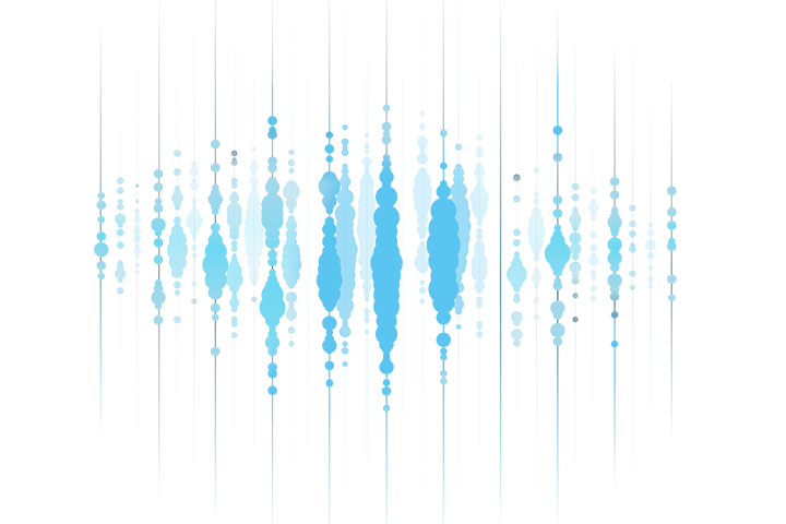 Graphic representation of Cherenkov radiation light signal patterns
