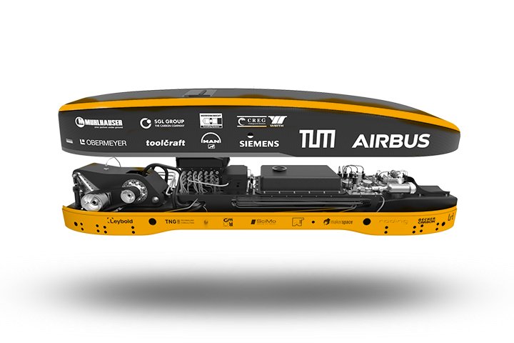 Queransicht des WARR Hyperloop 2 als grafische Darstellung