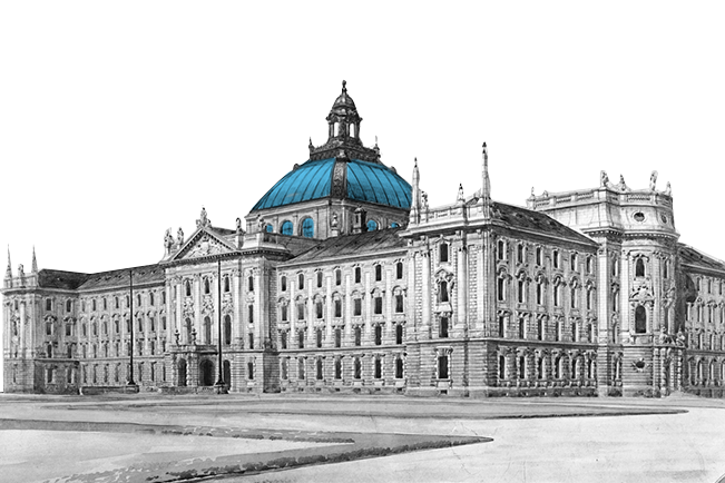 Drawing of courthouse with self-supporting glass and iron dome