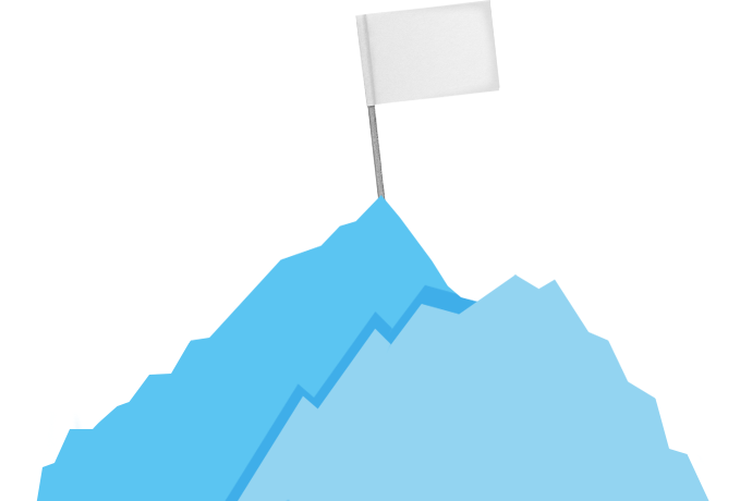 Blue icebergs carrying a white flag