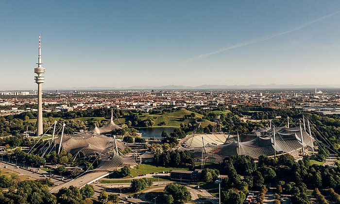 View of the Olympiapark from above.