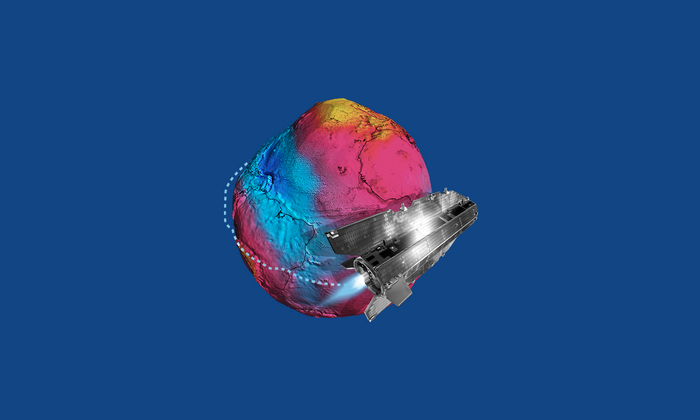 Collage: Gravity field model of Earth (geoid) with Goce satellite