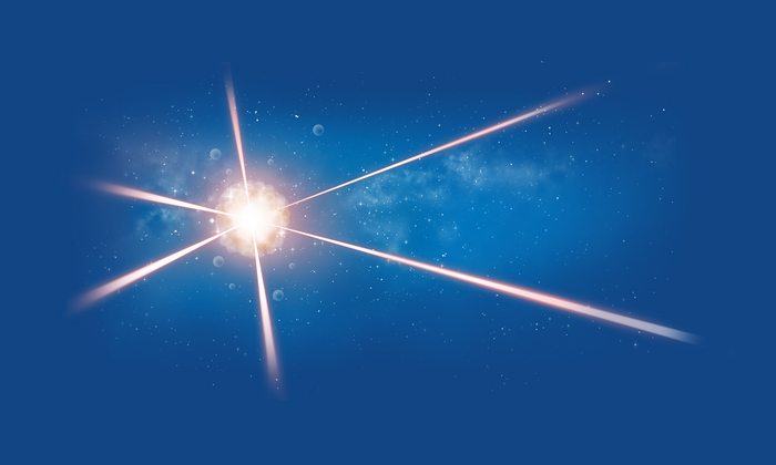 Artist's impression of an atom cloud at the crossing of laser beams created in outer space