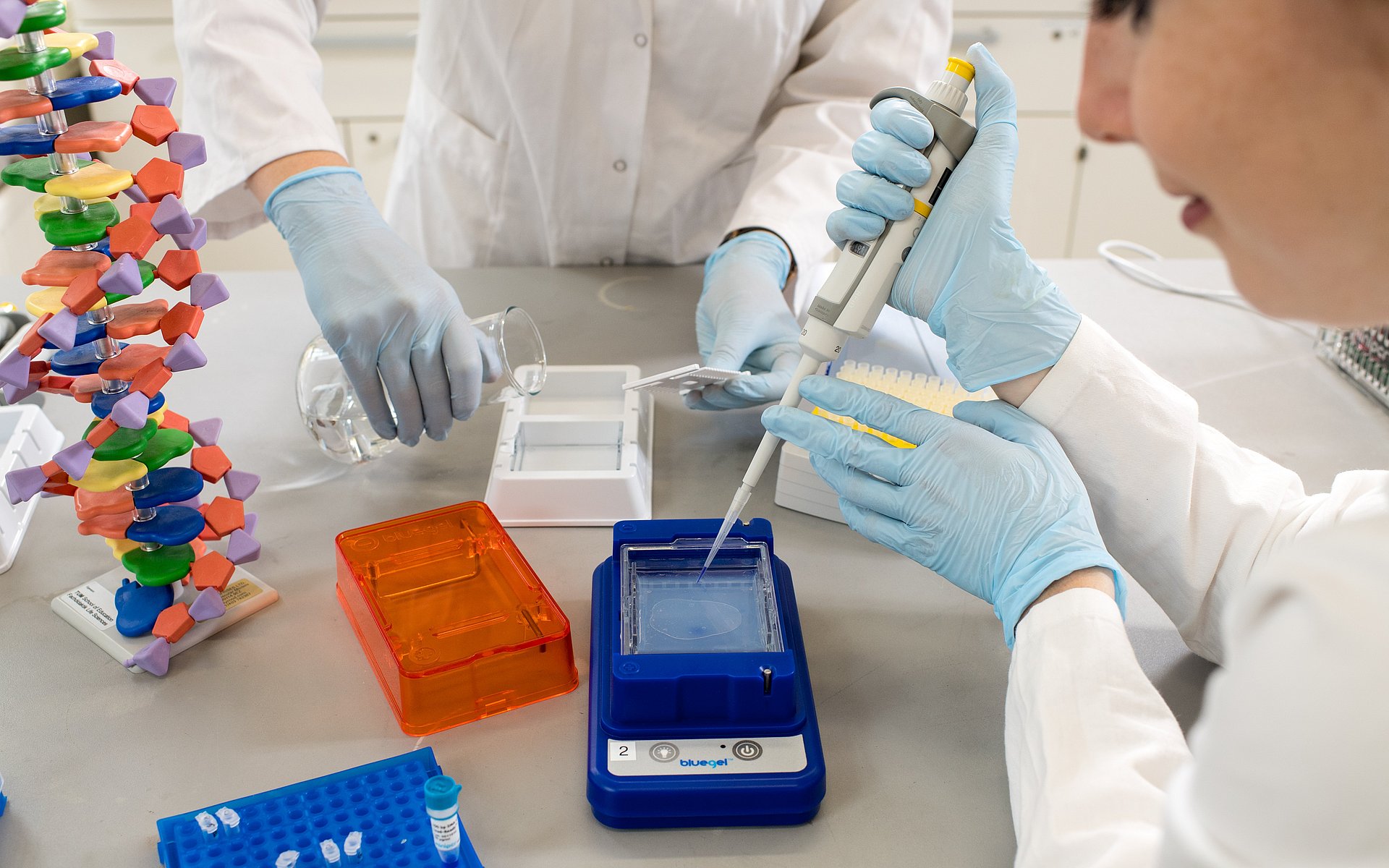 A woman working with biotech equipment