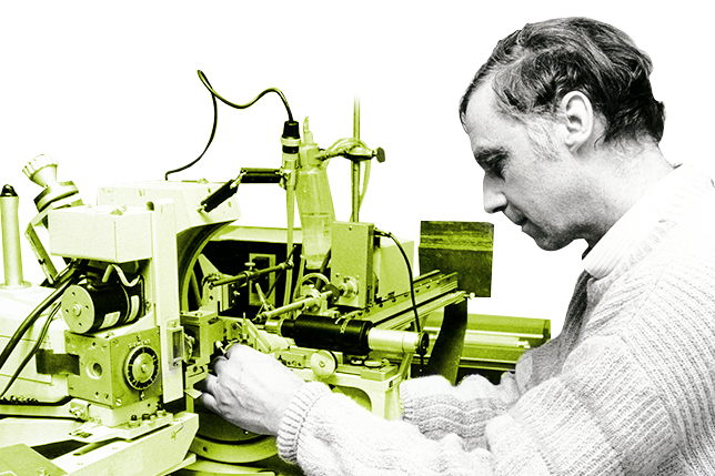 Prof. Huber in the 1980s examining an X-ray diffractometer
