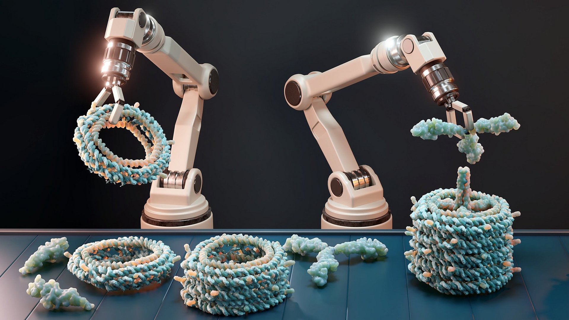 Grafische Darstellung von fiktiven, molekularen Maschinen.