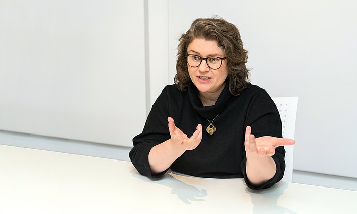 Prof. Ruth Müller giving an interview.